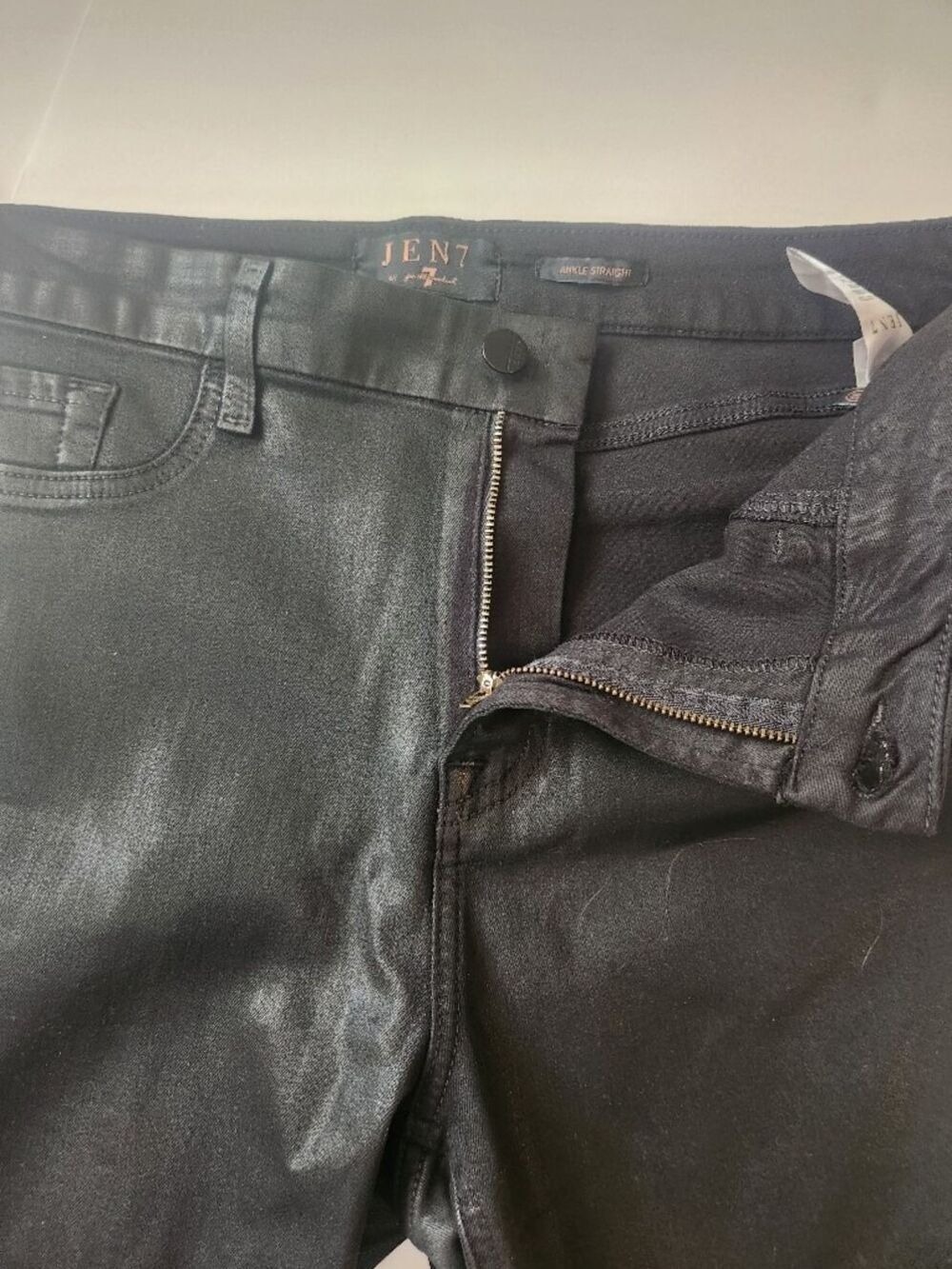 Jen7 by 7 For All Mankind Coated Ankle Straight Leg Jeans in Black - Size 14 - Picture 7 of 13